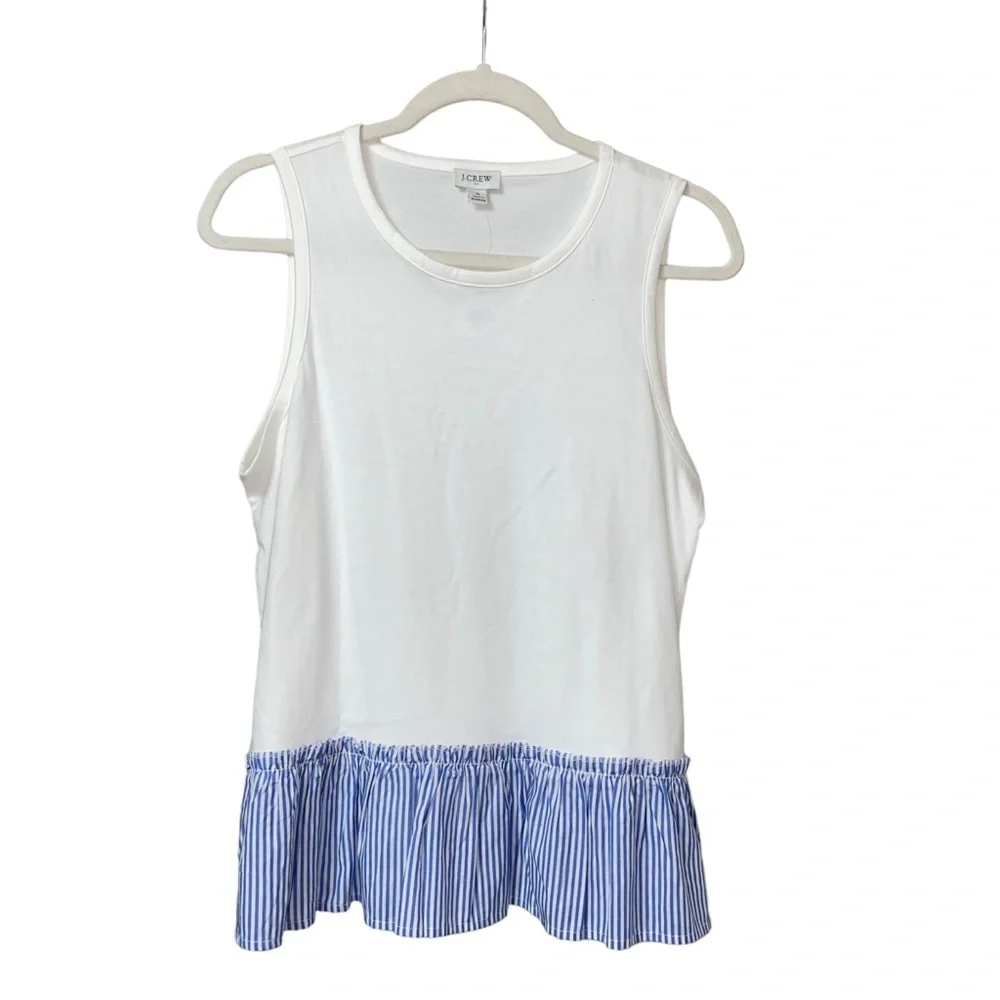 J.Crew sleeveless blue & white striped peplum hem preppy summer Tank Top Size S